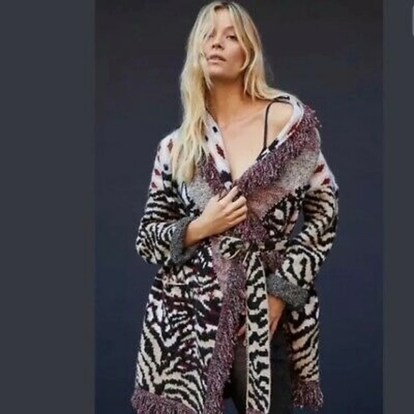 NWT Anthro Paloma Fringe tiger  print cardigan XS - Picture 4 of 16